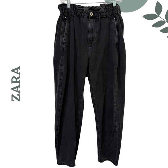 Zara Denim - 🛍️3/$40 ZARA High-Rise Paperbag Waist Black Jeans Size 8